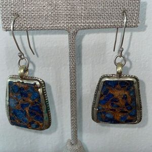 Handmade Tibetan vintage crushed stone earrings.